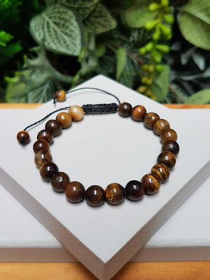 Pulseira pedra olho de tigre 8mm shambala