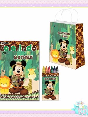 Kit colorir com sacolinha mickey safari