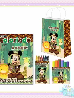 Kit colorir com massinha e sacolinha mickey safari