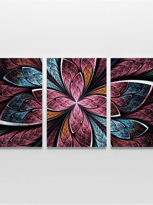 Quadro abstrato vitral mandala rubro anil - 3 telas