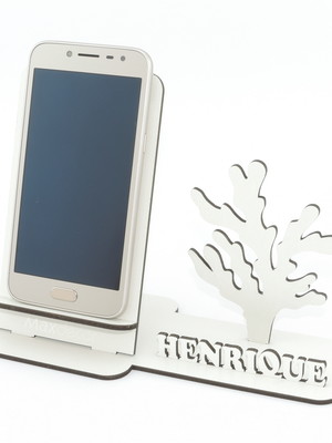 Porta celular personalizado mdf branco display fundo do mar