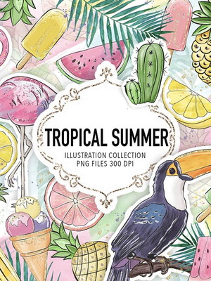 Kit digital tropical aquarela