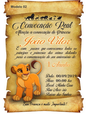 50 convite rei leão, convite pergaminho infantil rei leão!!!