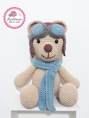 Urso aviador amigurumi
