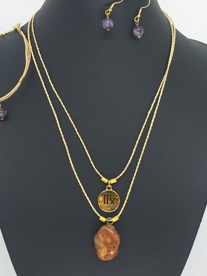 Conjunto signo virgem brinco+pulseira+colar | santa palha