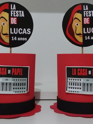 Kit com 10 centro / enfeite de mesa la casa de papel - mod 4