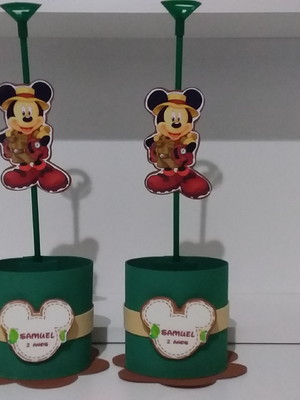 Kit com 10 centro / enfeite de mesa mickey safari - mod 2