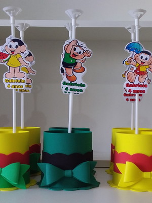 Kit com 10 centro / enfeite de mesa turma da mônica