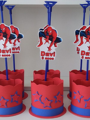 Kit com 10 centro / enfeite de mesa homem aranha