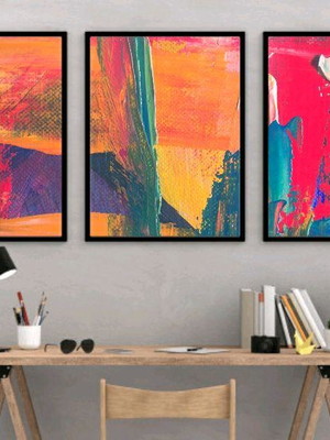 Quadro abstrato cores vivas 3 peças