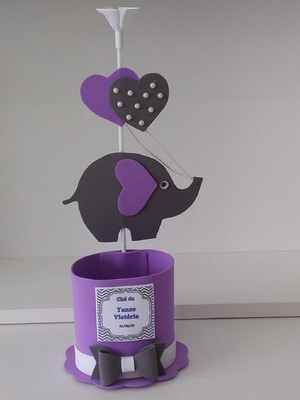Kit com 10 centro / enfeite de mesa elefantinho lilás/cinza