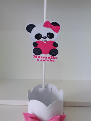 Kit com 10 centro / enfeite de mesa panda rosa - mod 1