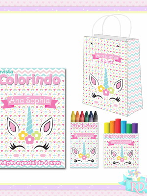 Kit colorir com massinha e sacolinha unicórnio