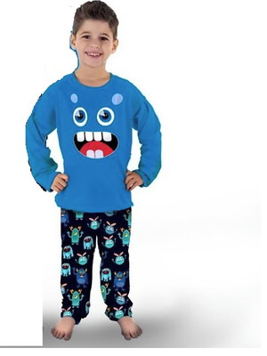Pijama infantil manga longa monstrinhos