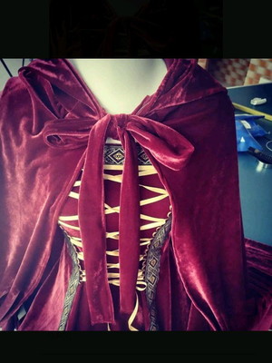 Vestido medieval com capa em veludo luxuoso