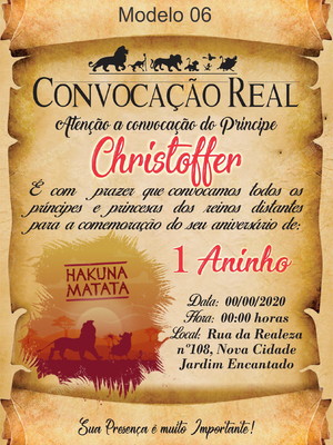 Convite do rei leão, convites personalizados rei leão, 50 un