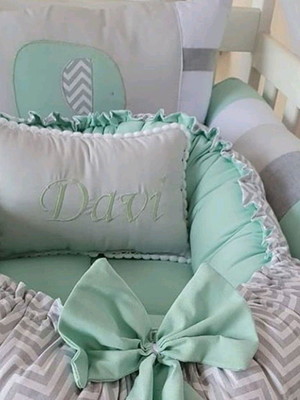Ninho redutor de berço ninho baby bebê verde cinza chevron