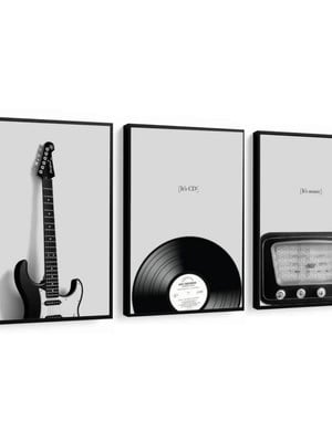 Quadro decorativo música instrumentos guitarra 3 peças
