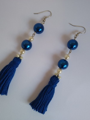 Brinco cecília tassel/azul escuro/pérolas/prateado