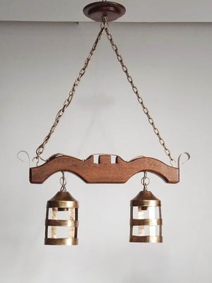 Lustre pendente canga rustica 50 cm c/ 2 bocais
