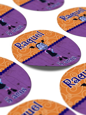 Adesivo vampirina redondo 5cm latinha caixinha tubete