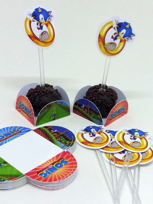 Kit forminha toper docinho 60 itens sonic