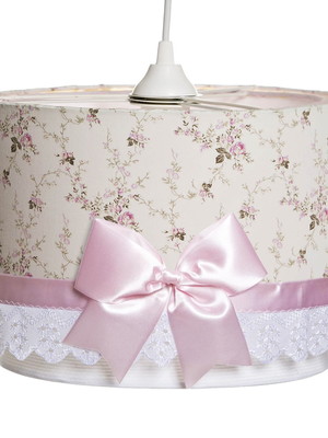 Pendente lustre tubular duplo rosa laço grande bebê menina