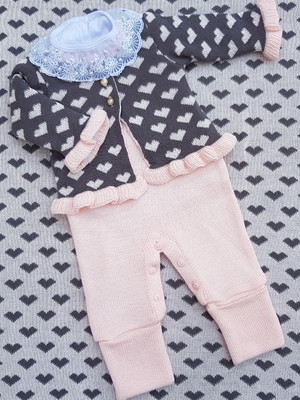 Saída maternidade 4 peças love bolero rosa e cinza