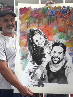 Desenho realista grande - pintura retrato 3 ou 4 pessoas