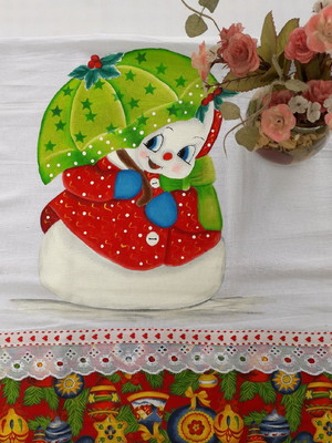Pano de prato pintado com barrado tricoline crochê