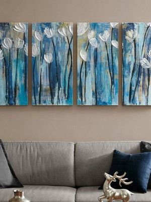 Pintura em tela tulipas branca conjunto com 4 p
