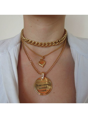 Conjunto de colares choker corrente/coração
