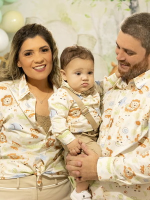 Camisa safari família pai mae filho manga longa