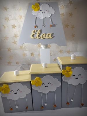 Kit higiene bebe nuvem 3 potes + abajur