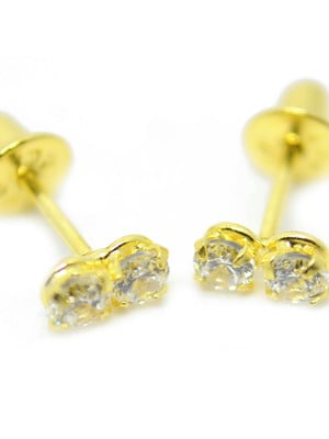 Brinco em ouro 18k gêmeos com zircônia transparente b021