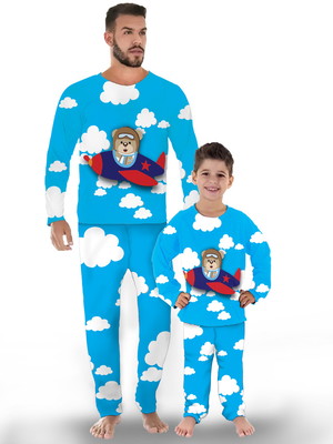 Kit de pijama tal pai, tal filho ursinho aviador
