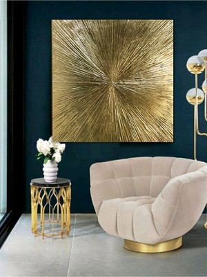 Quadro abstrato moderno dourado ouro para sala original