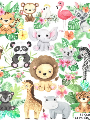 Kit digital animais aquarela