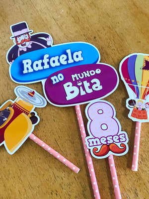 Kit topper de bolo + 20 toppers de docinhos mundo bita