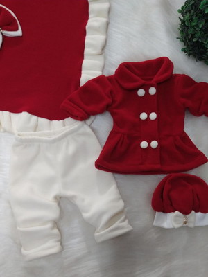 Saida maternidade de menina vermelha inverno quentinha 4 pçs