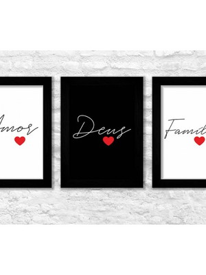 Quadro decorativo sala frase amor deus família com moldura