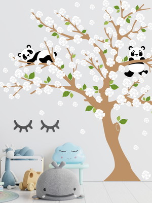 Adesivo de parede árvore com pandas