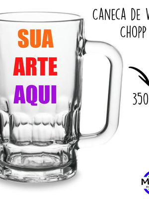 Caneca chopp vidro transparente 350 ml personalizada