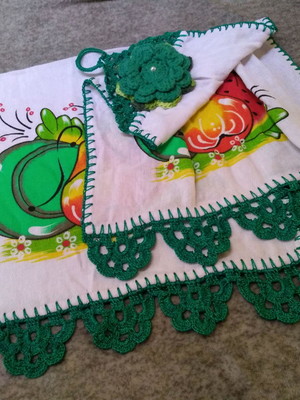 Kit de pano de prato e bate mão com bico de croche