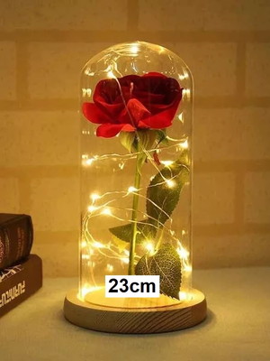 Luminária led rosa com cúpula de vidro a bela e a fera 23cm