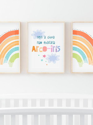 Kit quadro decorativo para quarto de bebê - arco-íris