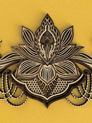 Quadro flor de lótus em camadas alto relevo decoração 60 cm