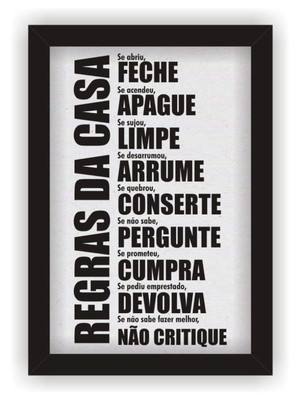 Quadro placa decorativa mdf regras da casa com moldura