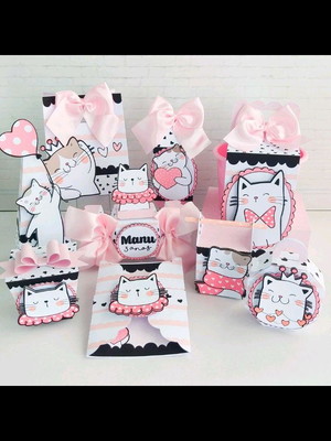 Kit festa gatinho rosa + 4 arquivos a sua escolha