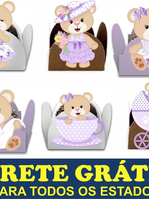 100 forminhas ursinha floral lilas frete grátis